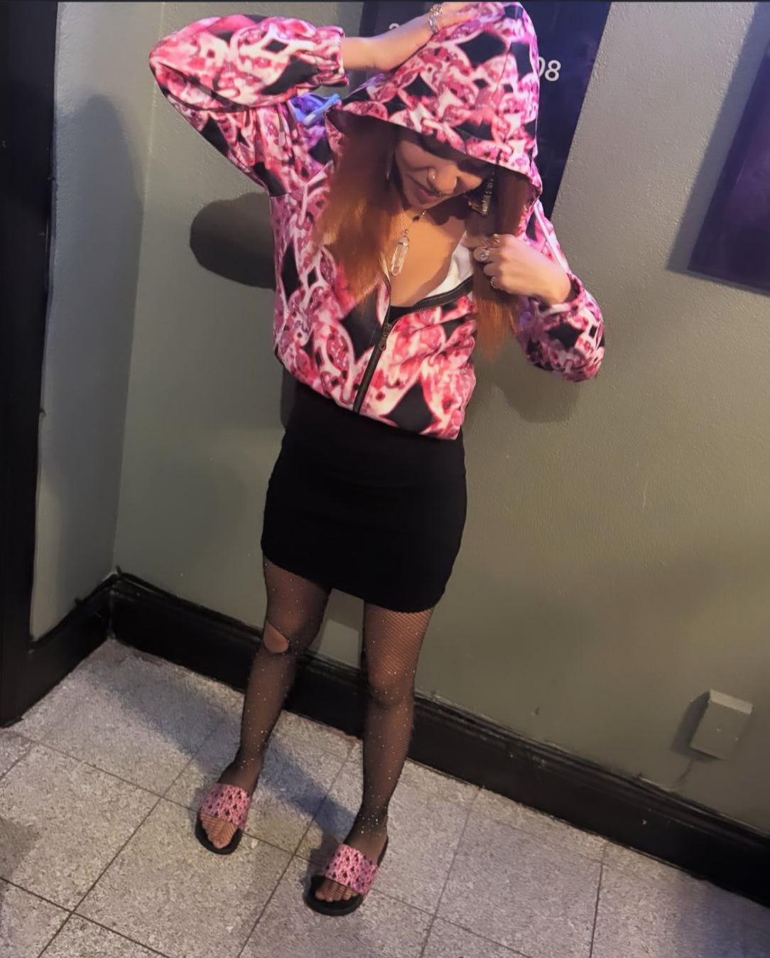 Pink Rose Trance zip Hoodie(woman's)