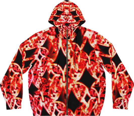 Red trance zip hoodie.:•(men's)