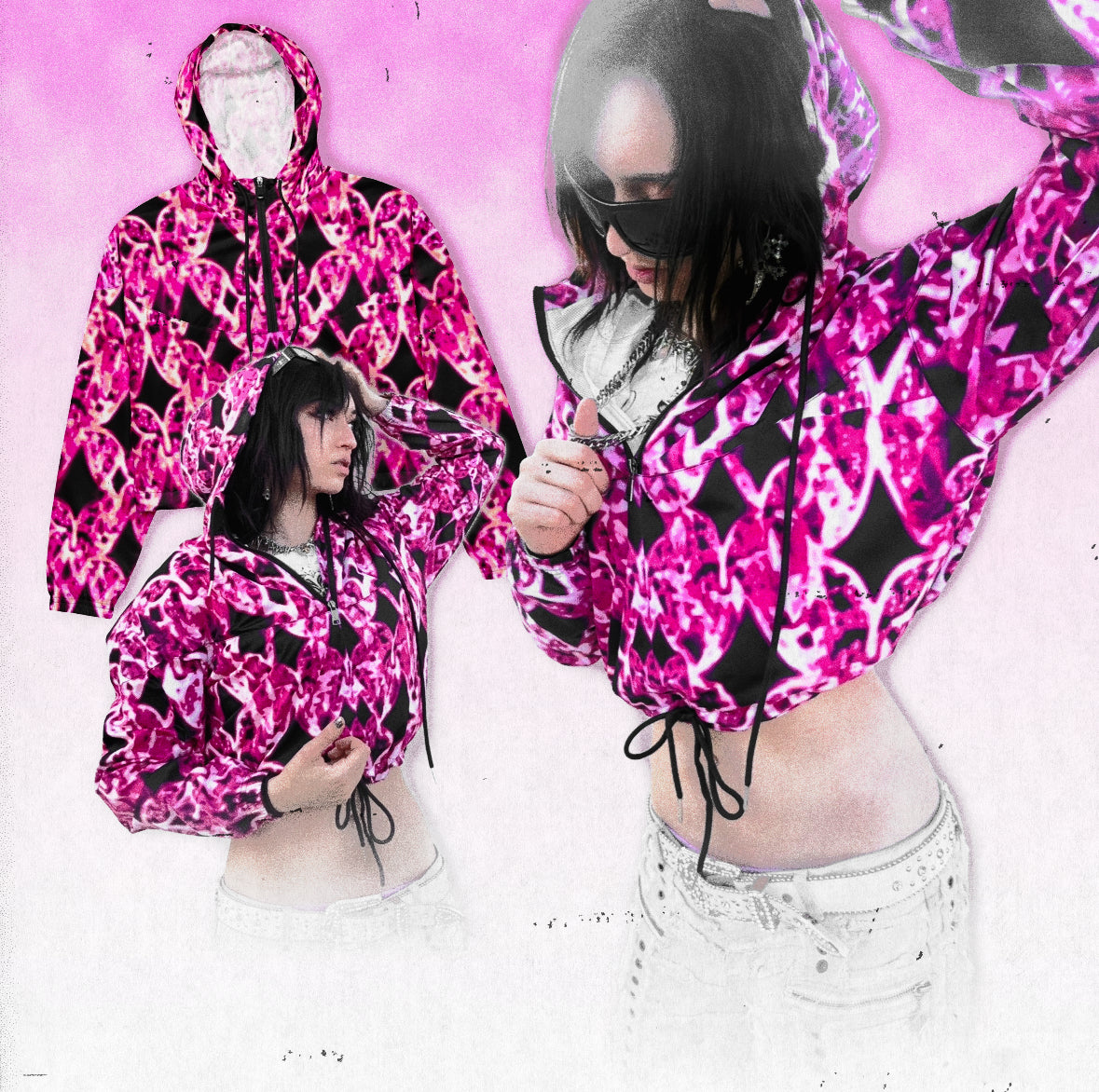 Pink Rosé Trance cropped windbreaker