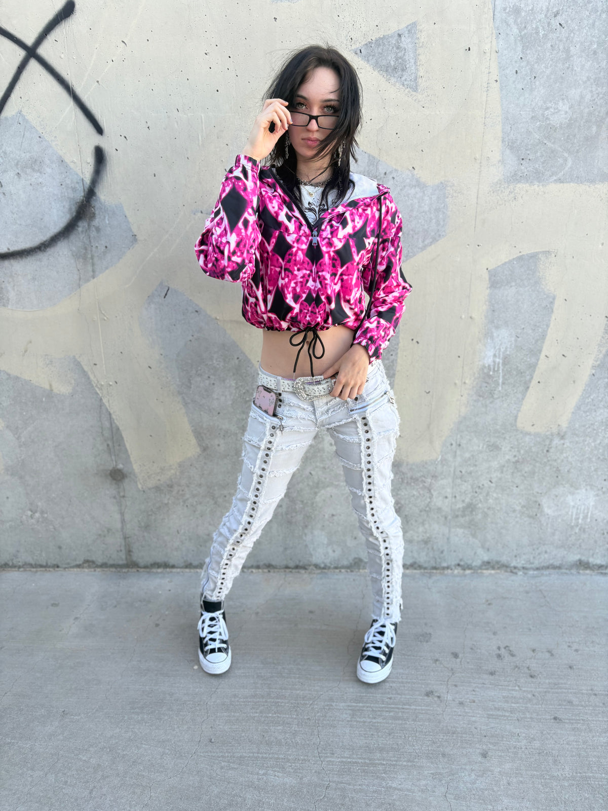 Pink Rosé Trance cropped windbreaker